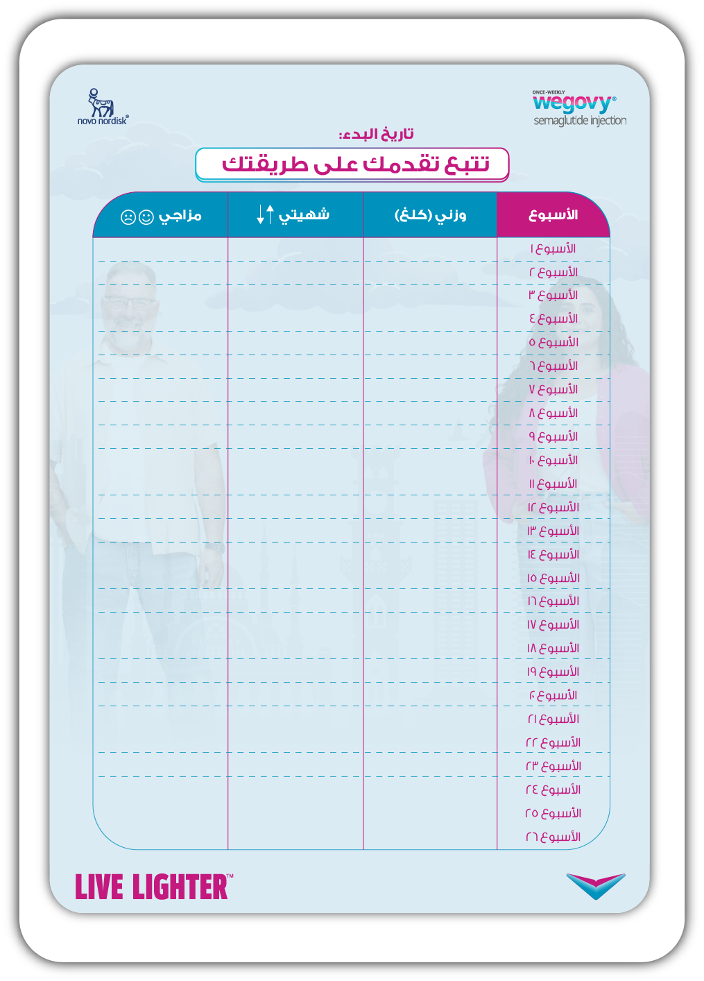جدول تتبع التقدم
